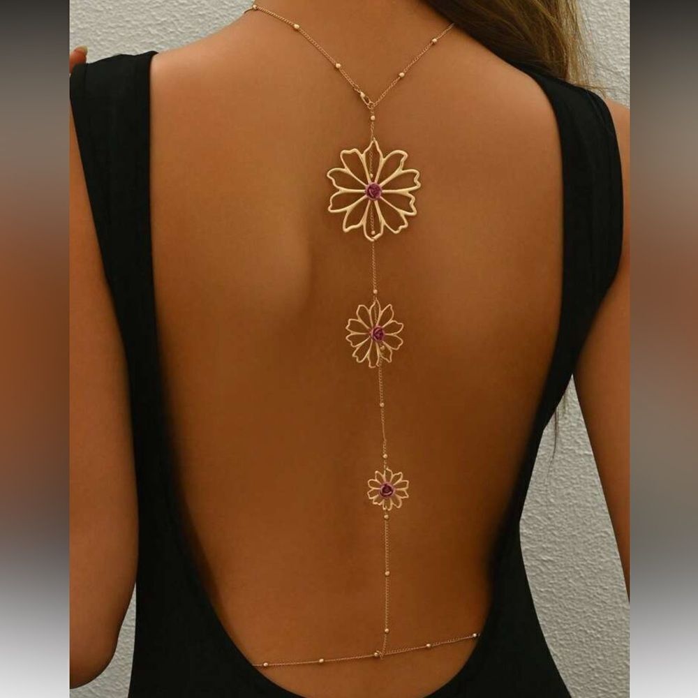 Elegant Gold and Pink Floral Body Chain A1404